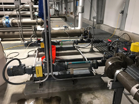 NETZSCH NEMO® FSIP® pumps in the boiler building to pump grease trap waste from restaurants and bacon grease from local bacon manufacturer to convey product to the digesters.
