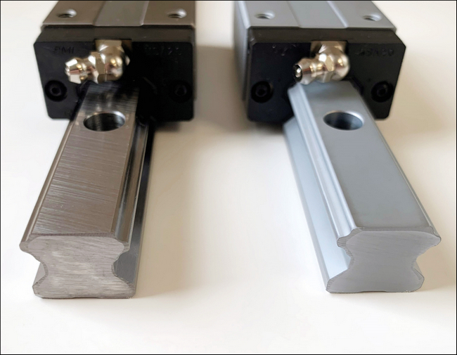 Matara linear rail without and with Armoloy TDC coating