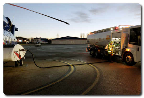 Bristow Ground Operations Officer Tim Leitch prepares to refuel an S-92 at Aberdeen, UK.